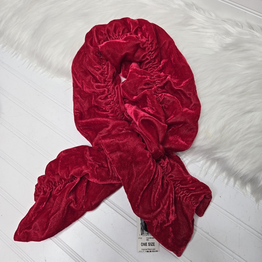 INC Nostalgia Red Ruched Velvet Scarf